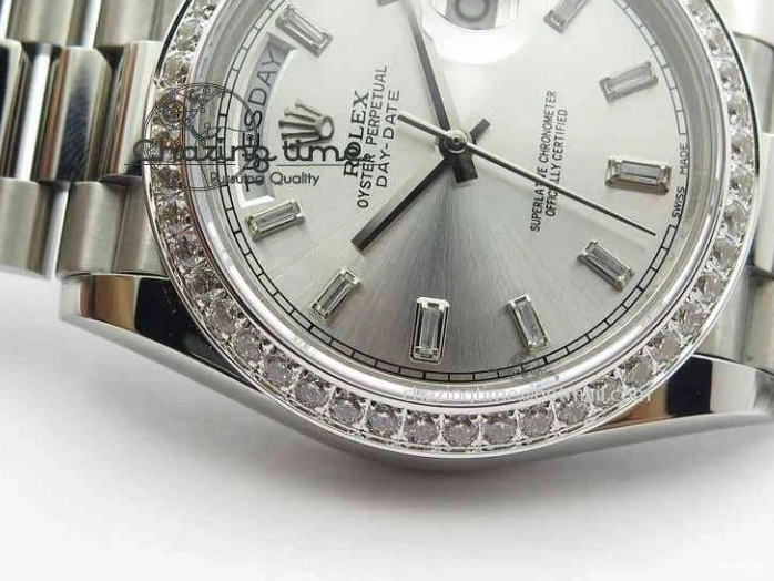 MiroTime 0116 Minimalist Day Date 40mm SS BP Maker Best Edition Diamond Bezel Silver Dial On SS Bracelet A 3697